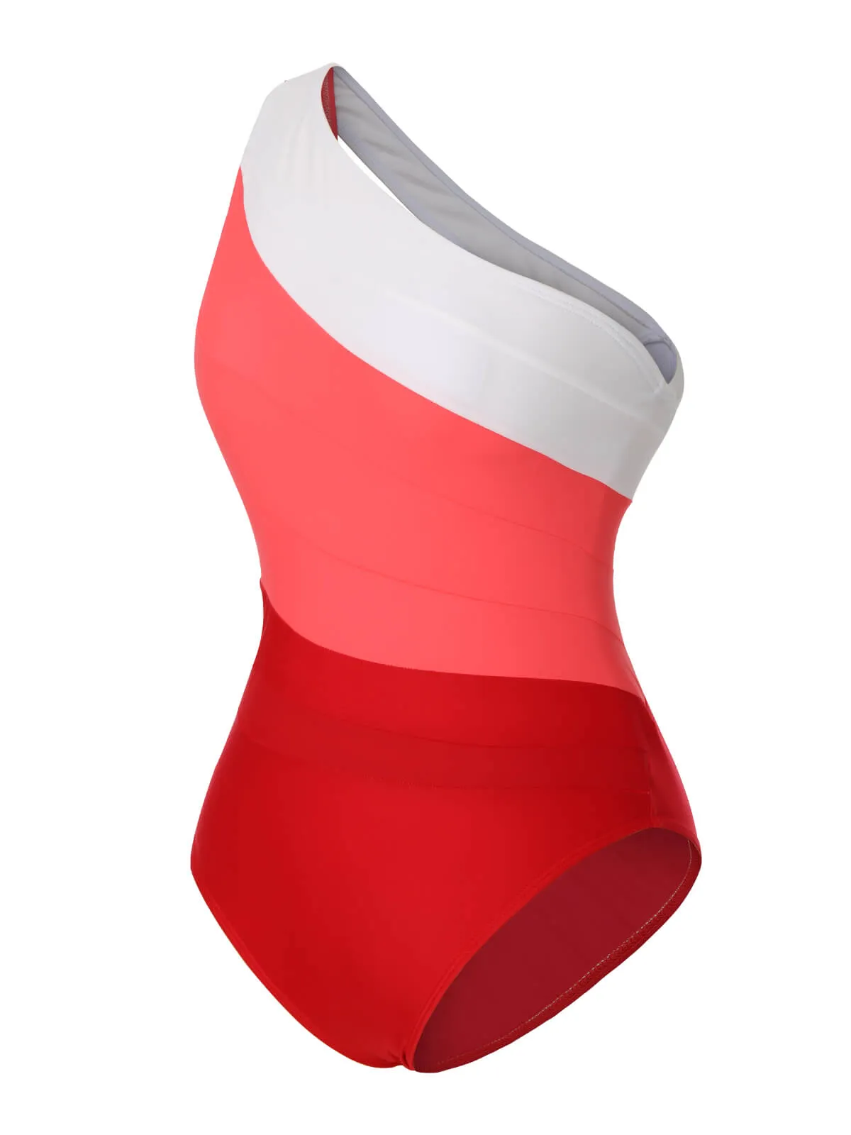 1940s Color Block One Shoulder One-Piece Swimsuit