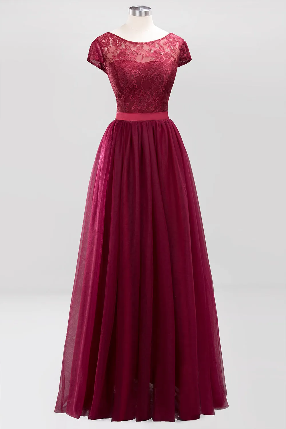 A-Line Chiffon Jewel Sleeveless Long Bridesmaid Dresses with Ruffles