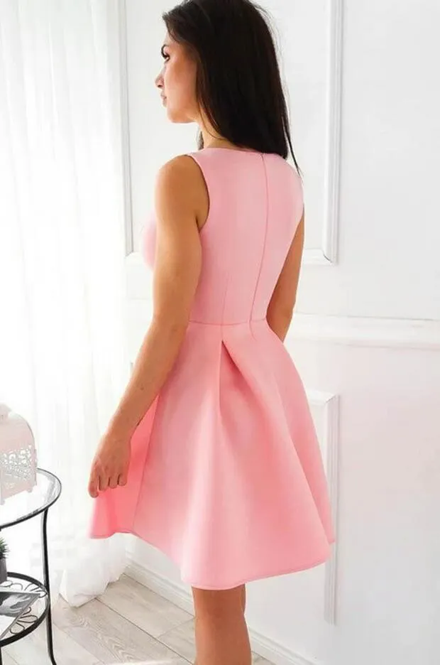 A-line Deep V-neck Wide Straps Satin Short Prom Dresses