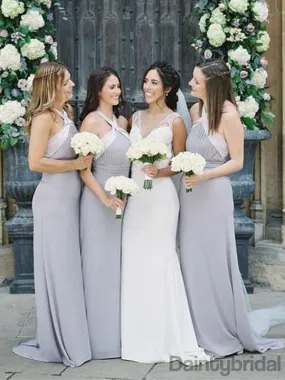 A-line Halter Sleeveless Long Chiffon Bridesmaid Dresses With Pleats.DB10149