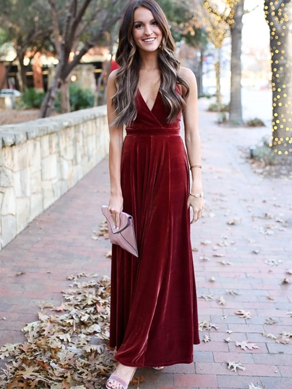 A Line Halter V Neck Backless Ankle Length Burgundy Prom Dresses, Backless Wine Red Velet Formal Dresses, Maroon Evening Dresses