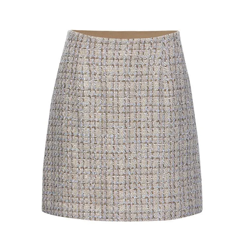 A-line Woolen Tweed Mini Skirt