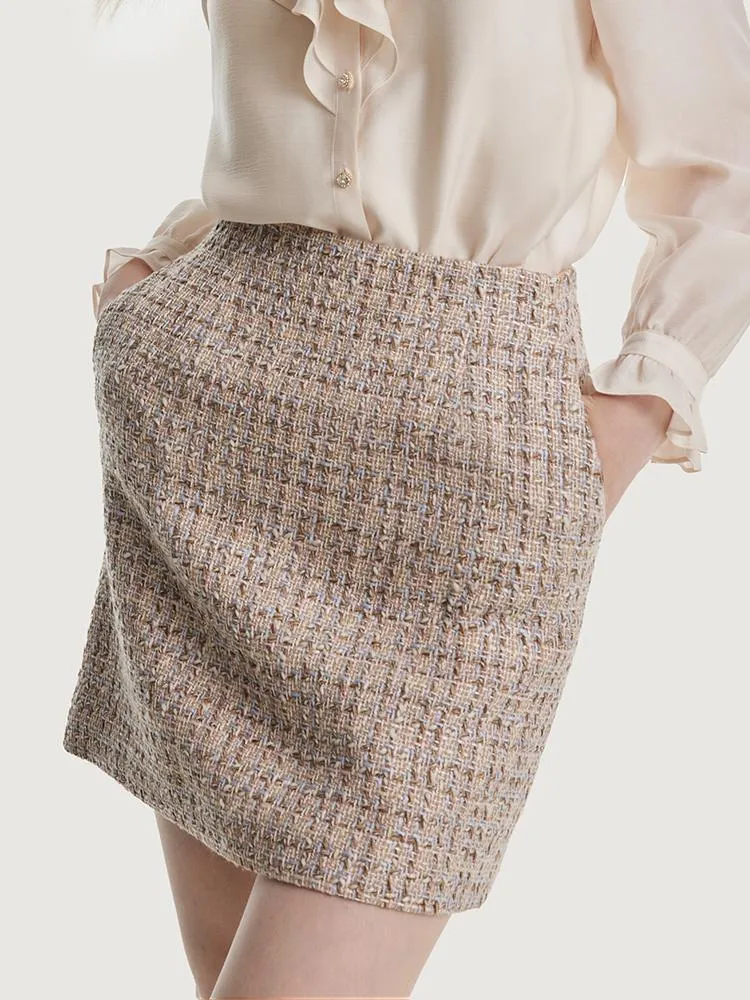 A-line Woolen Tweed Mini Skirt