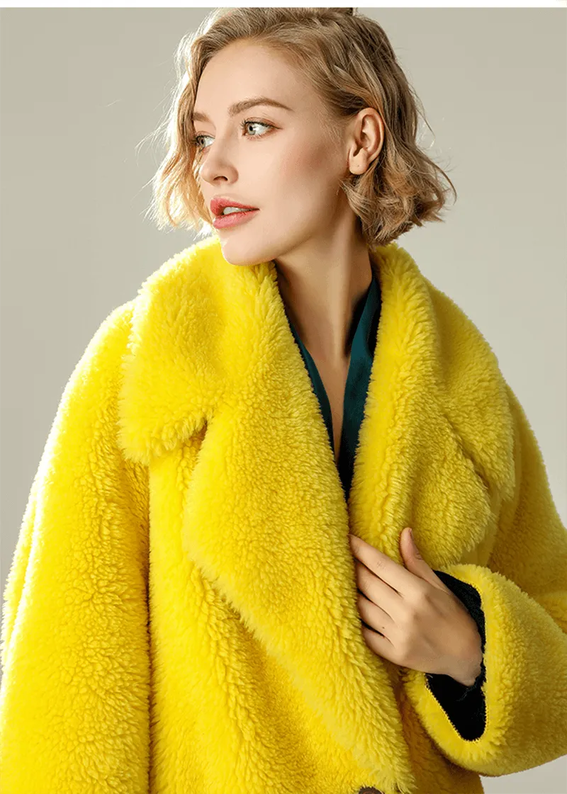 Ann Yellow Wool Fleece Single Breasted Long Coat