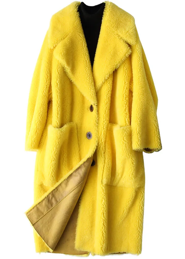 Ann Yellow Wool Fleece Single Breasted Long Coat