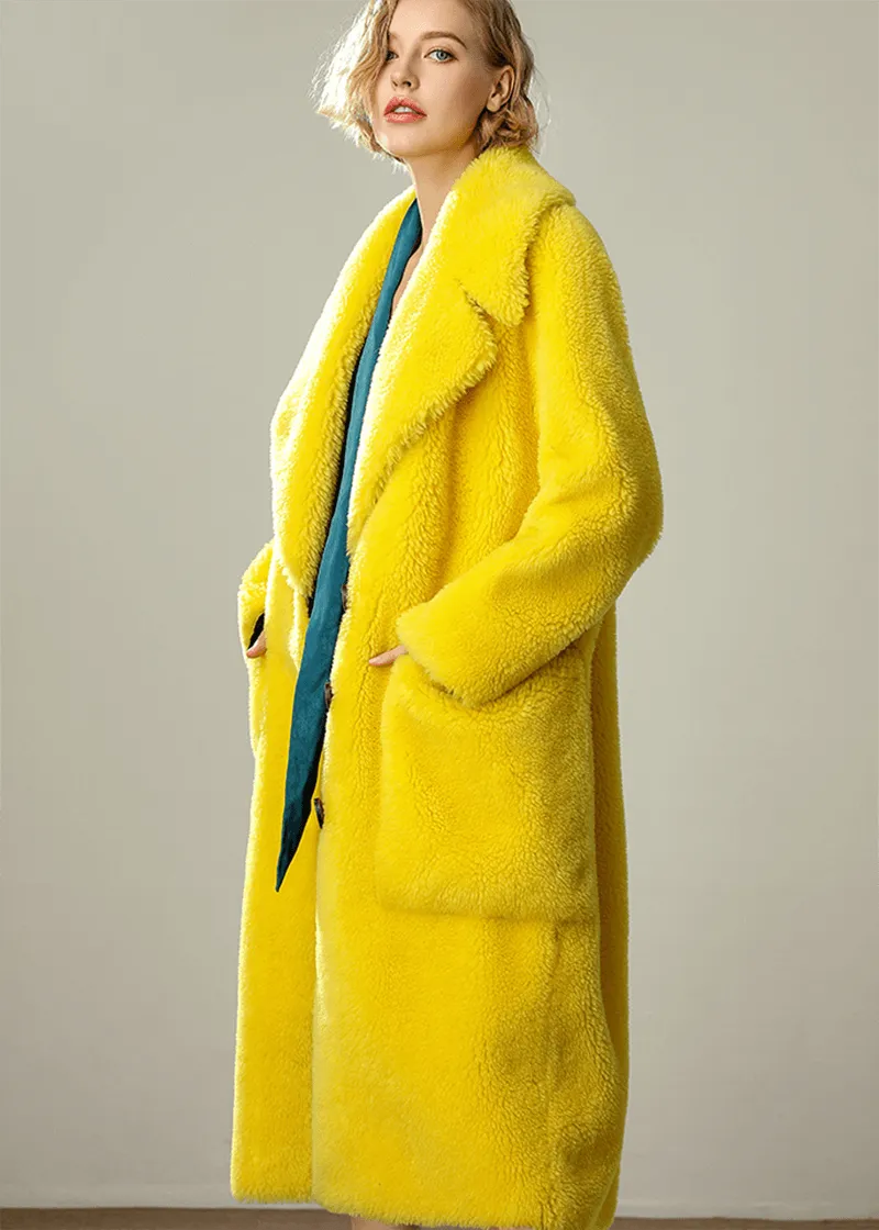 Ann Yellow Wool Fleece Single Breasted Long Coat