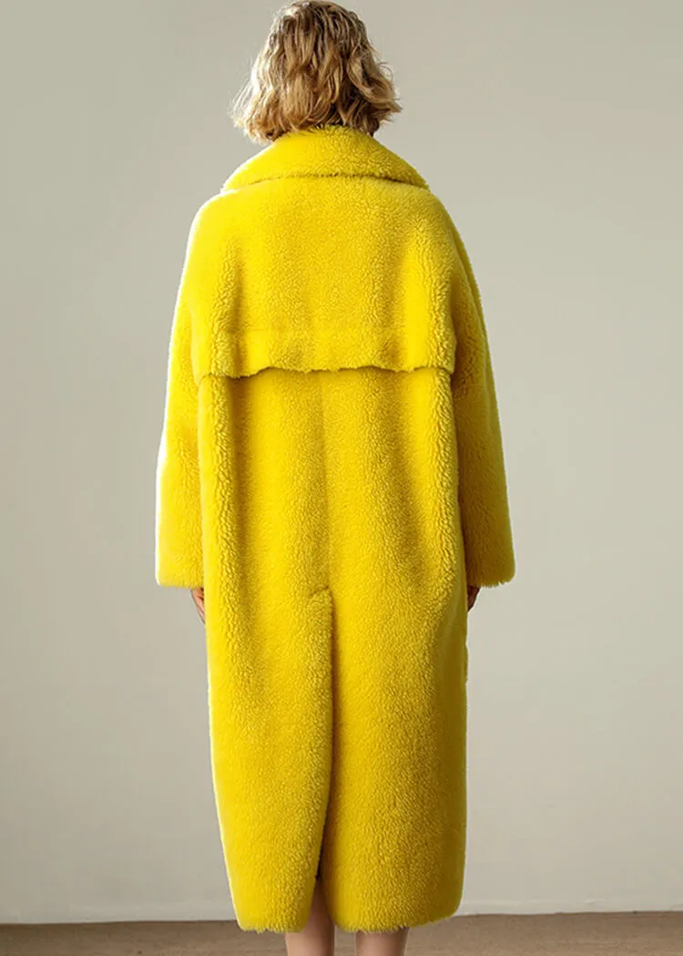 Ann Yellow Wool Fleece Single Breasted Long Coat