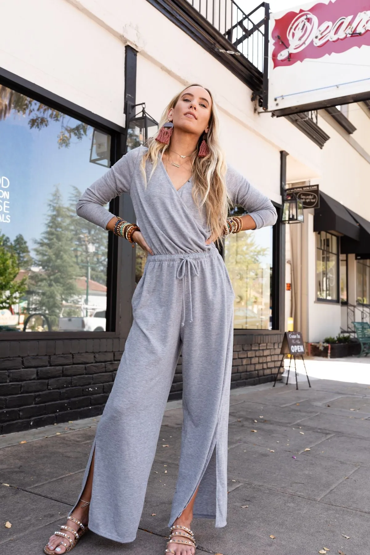 As It Was Cross Front Jumpsuit - Heather Gray