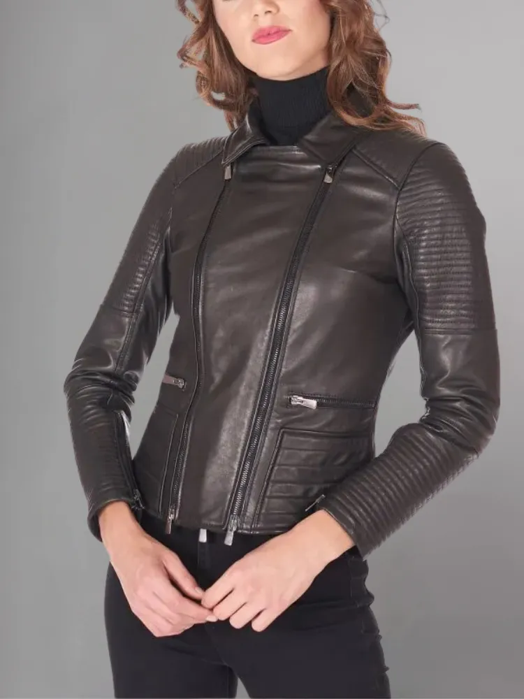 Black 3 in 1 quilted nappa lamb leather biker jacket