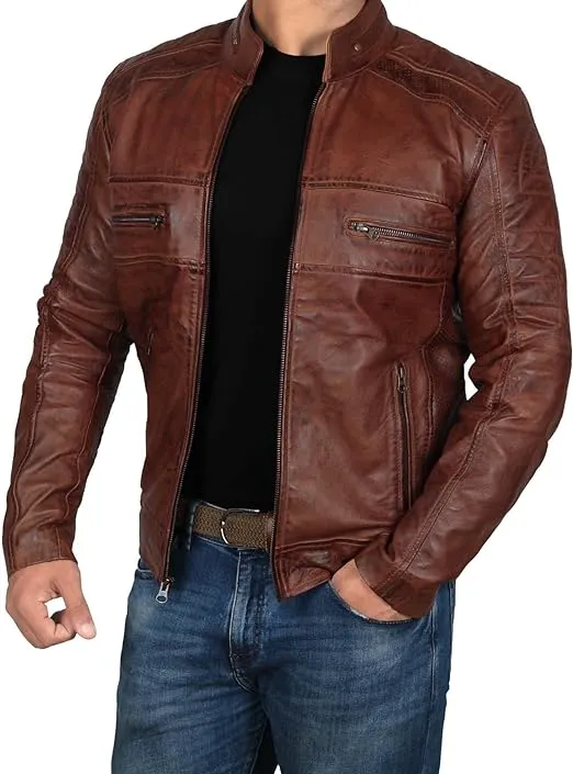 Black Cafe Racer Motorcycle Leather Jacket