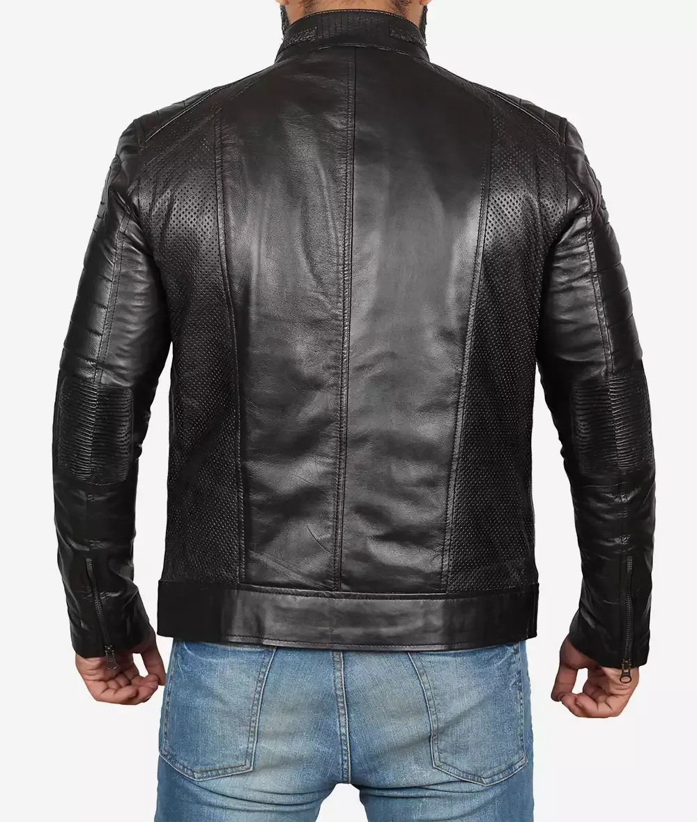 Black Cafe Racer Motorcycle Leather Jacket