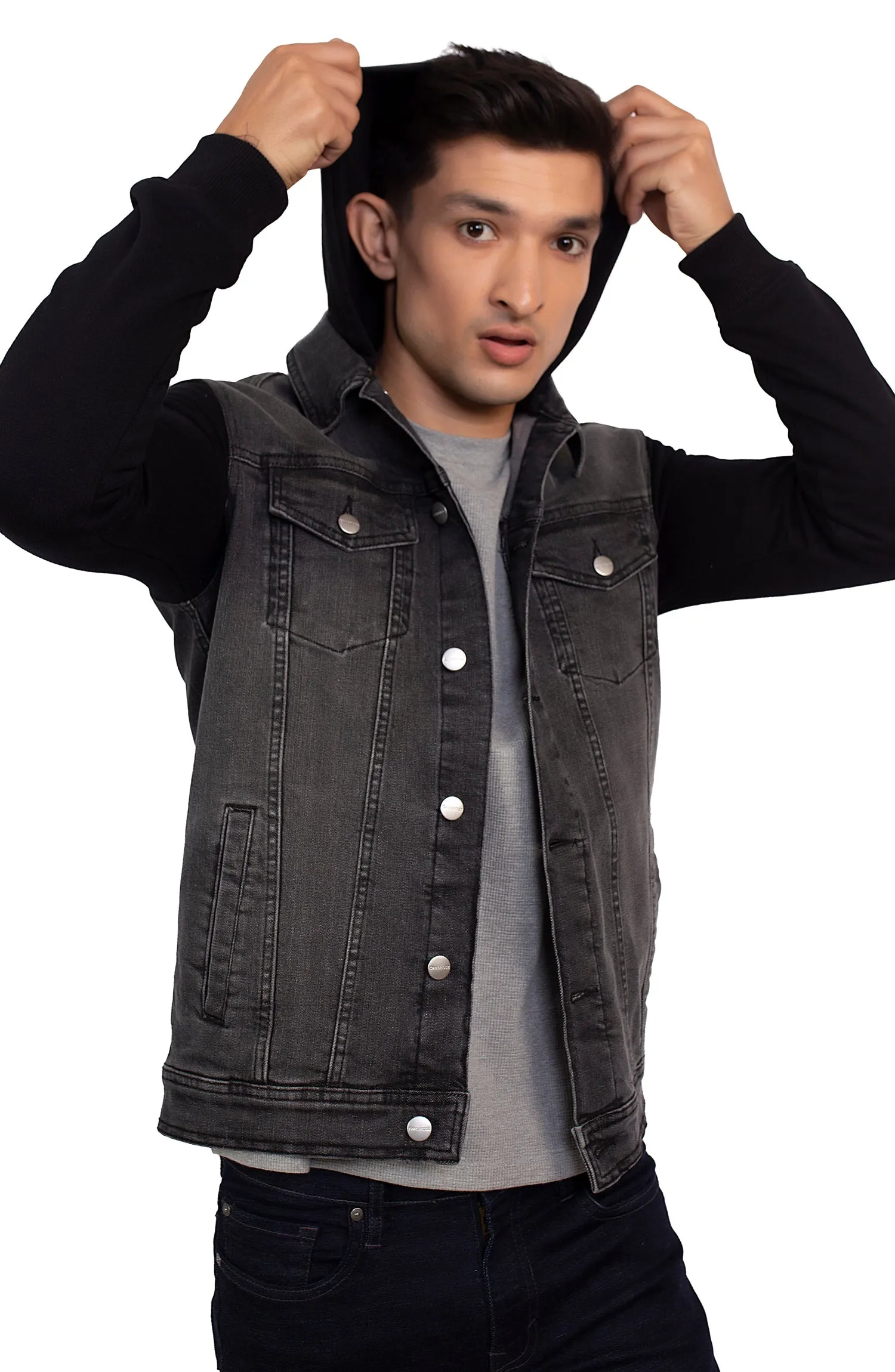 Black Hooded Denim Jacket