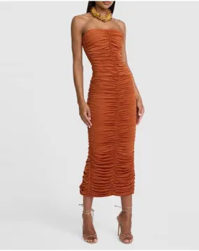 By Johnny Gloria Gathered. Strapless Midi