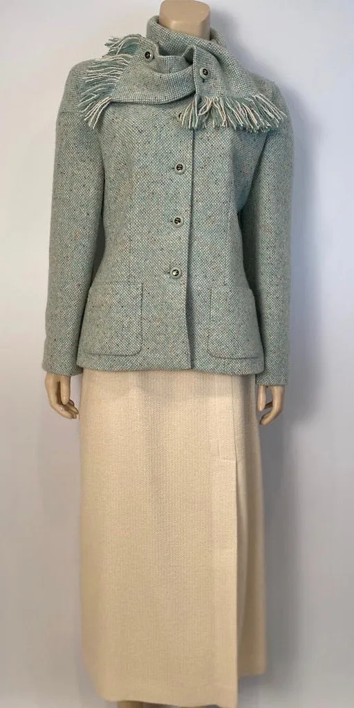 Chanel Pastel Green Wool Tweed Jacket with removable Scarf US 4/6/8