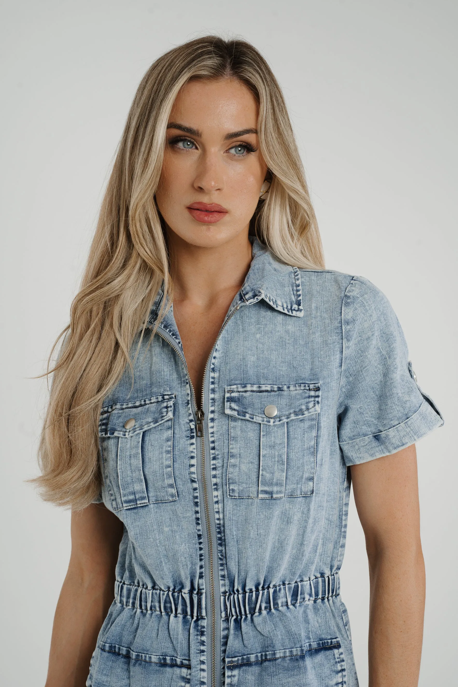 Cora Denim T-Shirt Dress In Mid Wash