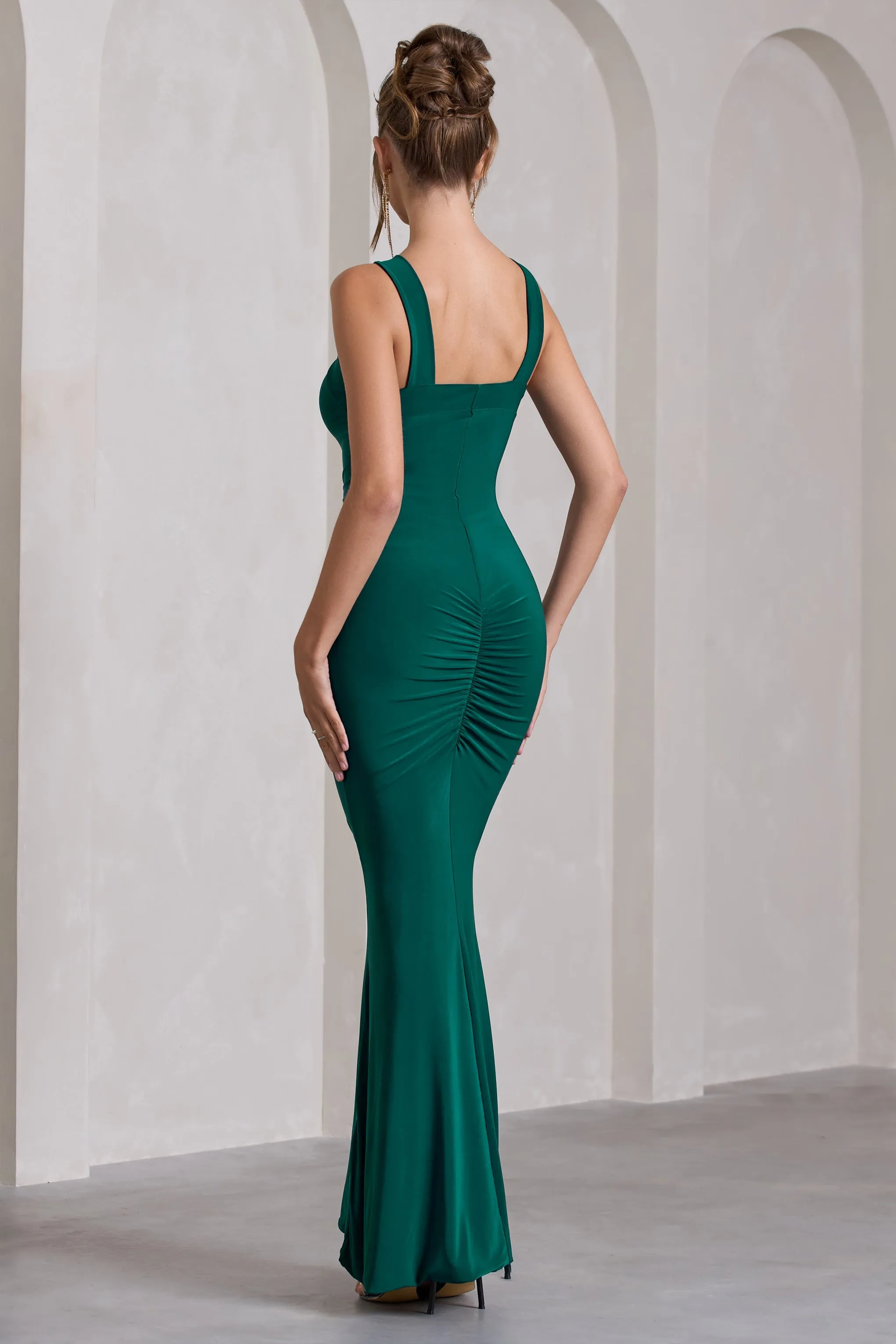 Cross My Heart | Bottle Green Sleeveless Cross-Neck Maxi Dress