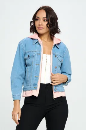 Denim Jacket - Pink Hooded