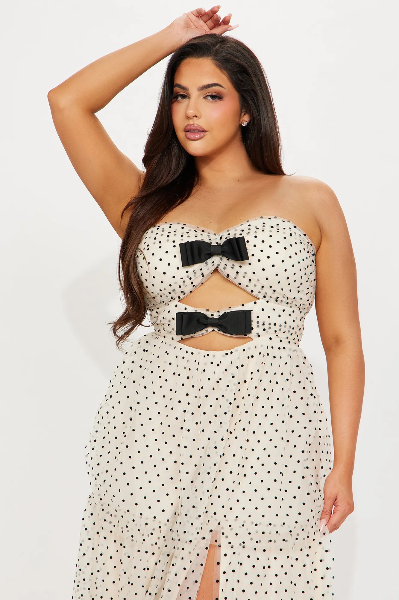 Elegant Polka Dot Maxi Dress - Cream/combo