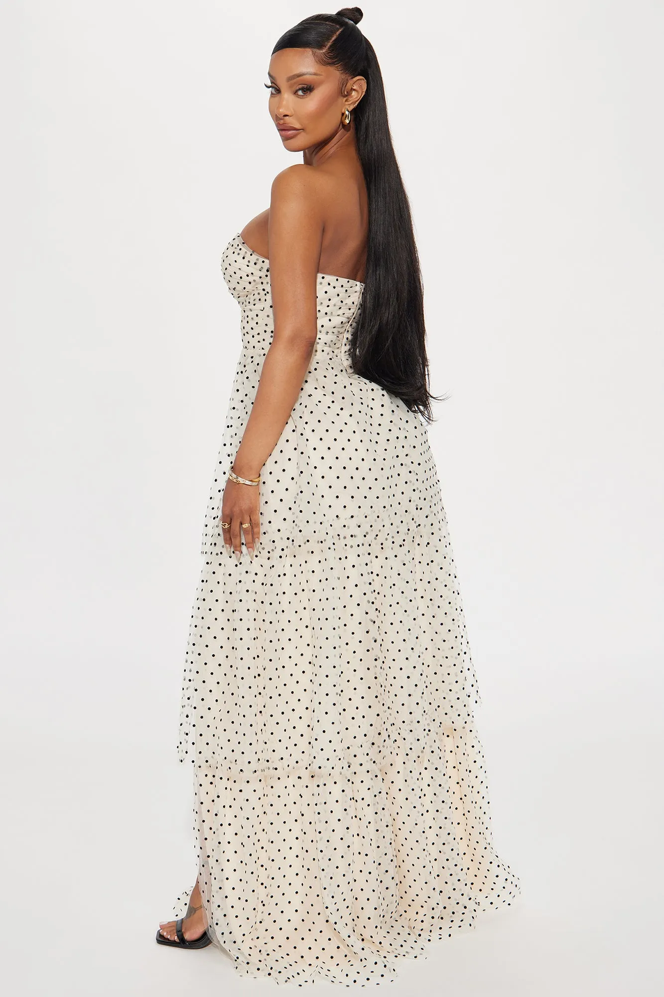 Elegant Polka Dot Maxi Dress - Cream/combo