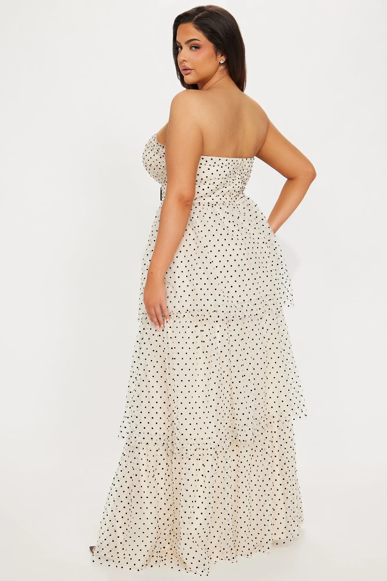 Elegant Polka Dot Maxi Dress - Cream/combo