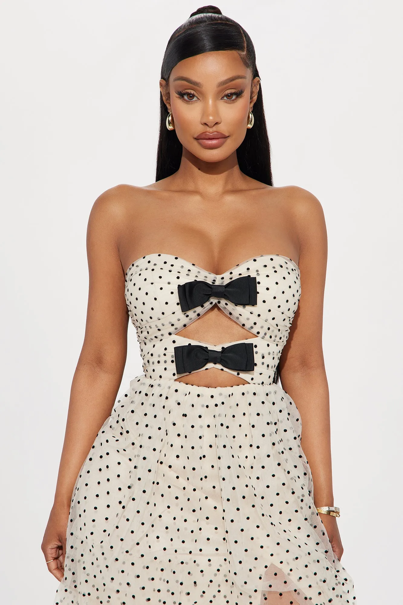 Elegant Polka Dot Maxi Dress - Cream/combo