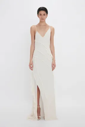 Exclusive Asymmetric Bias Frill Dress In Ivory