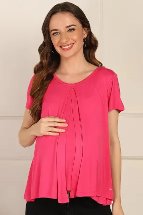 Fuchsia Front & Back Pleated Zipless Nursing Top