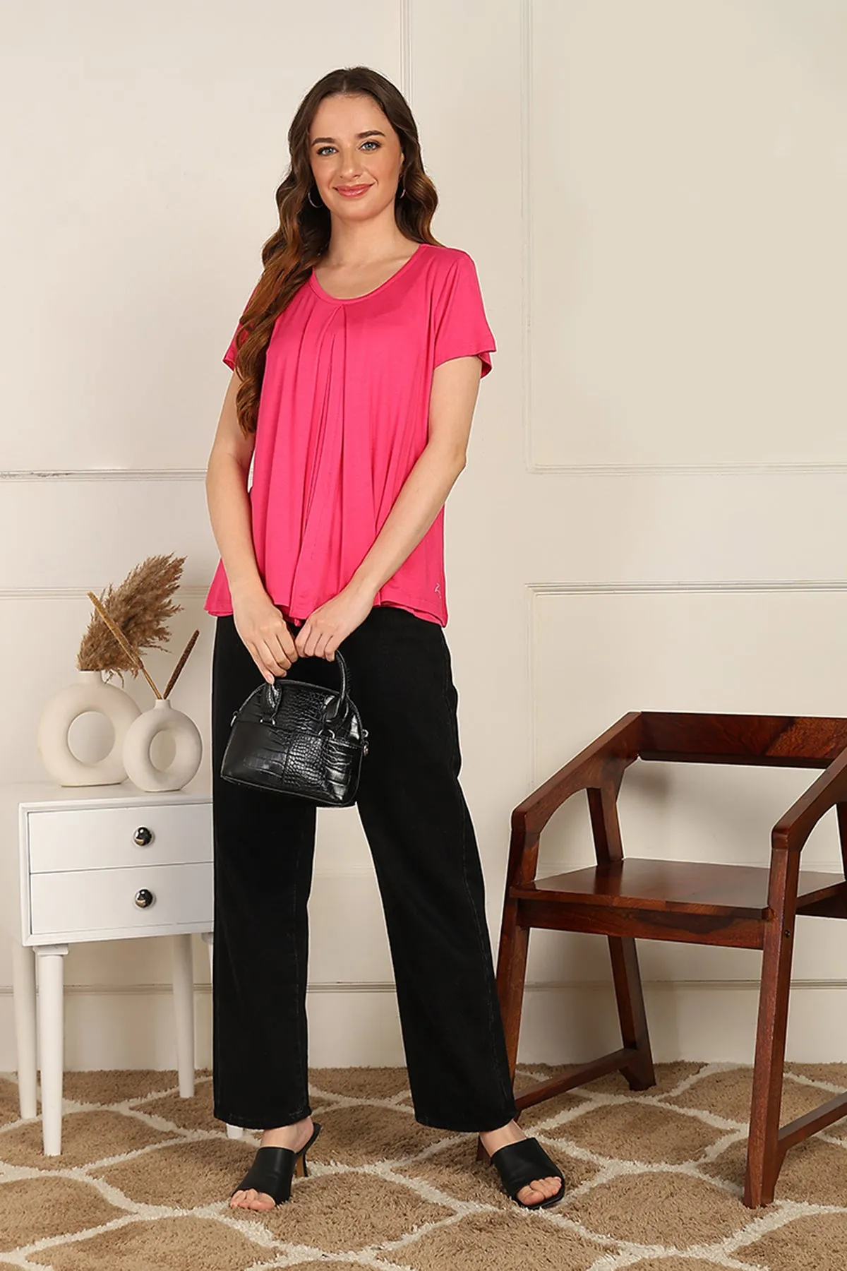 Fuchsia Front & Back Pleated Zipless Nursing Top