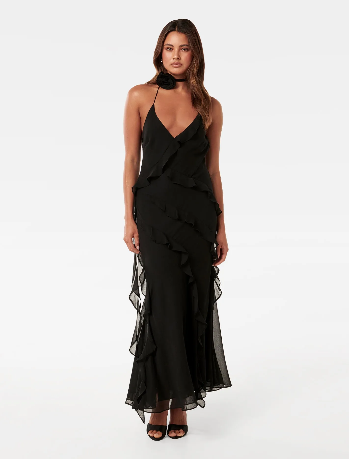 Georgia Ruffle Halter Midi Dress