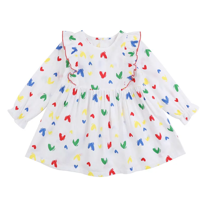 Girls Colorful Hearts Print Full Sleeve Dress