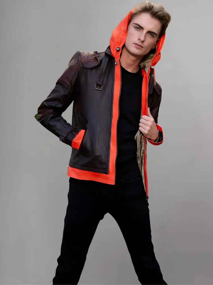 Gokuu Dragon Ball Z Orange Hooded leather Jacket