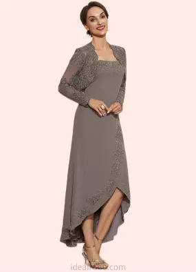 Grace A-Line Square Neckline Asymmetrical Chiffon Mother of the Bride Dress With Appliques Lace Sequins STK126P0014888