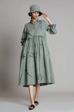 Green Denim Tiered Dress