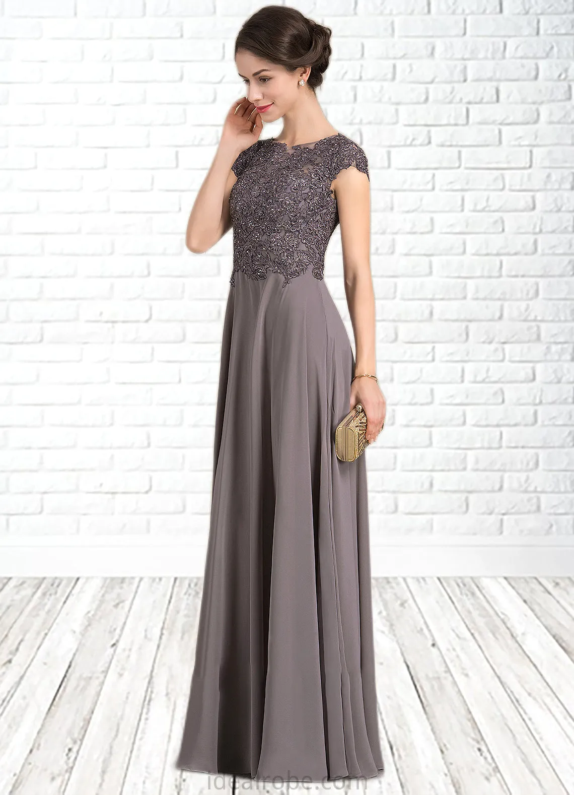 Jaylyn A-Line Scoop Neck Floor-Length Chiffon Lace Mother of the Bride Dress With Beading STK126P0014761