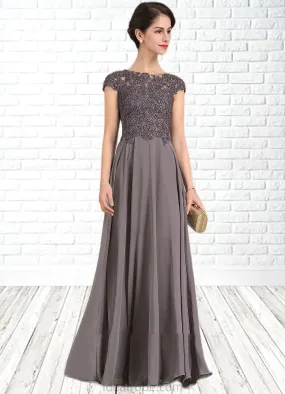 Jaylyn A-Line Scoop Neck Floor-Length Chiffon Lace Mother of the Bride Dress With Beading STK126P0014761