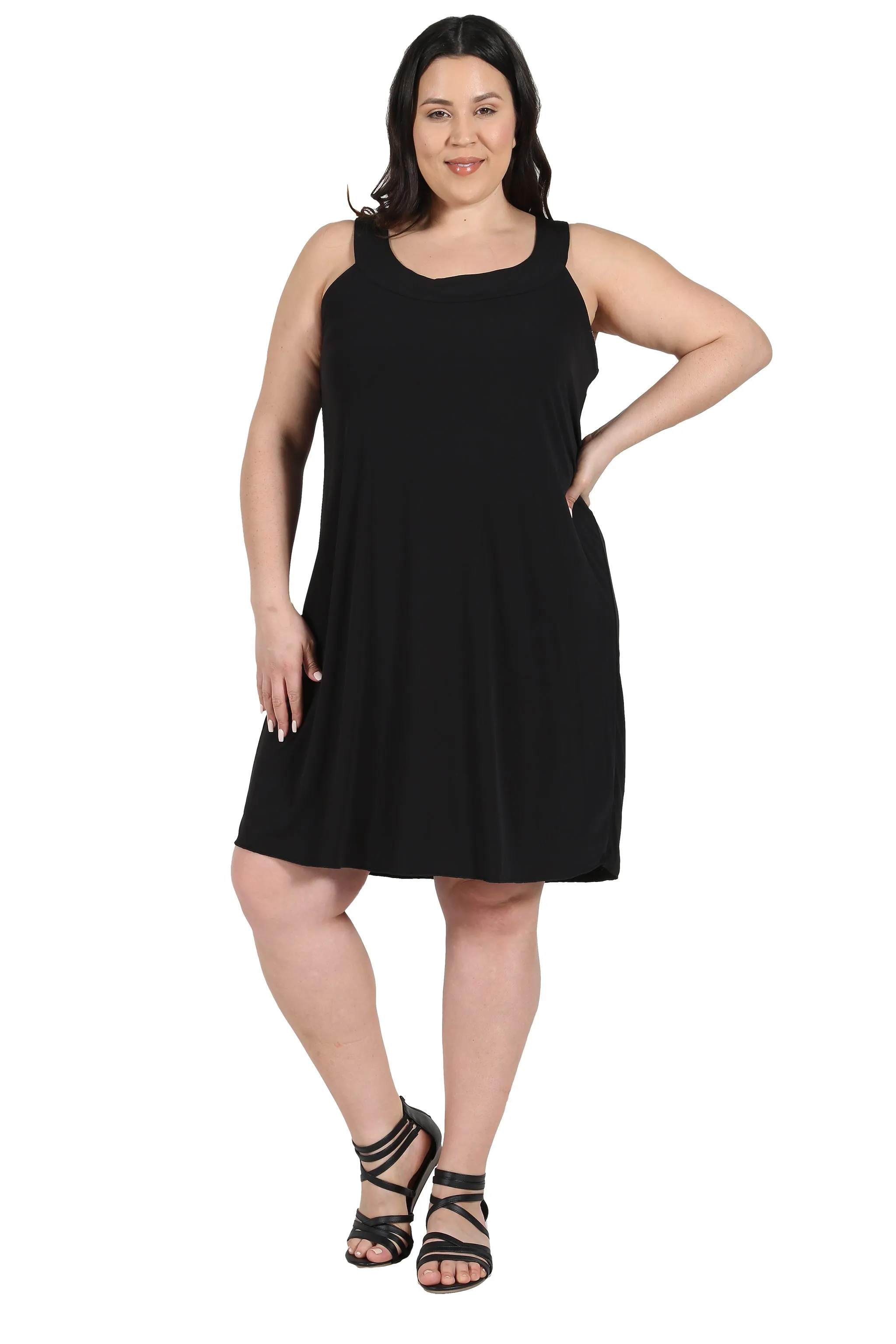 La Cera Plus Size Reversible Pleated Sleeveless Dress