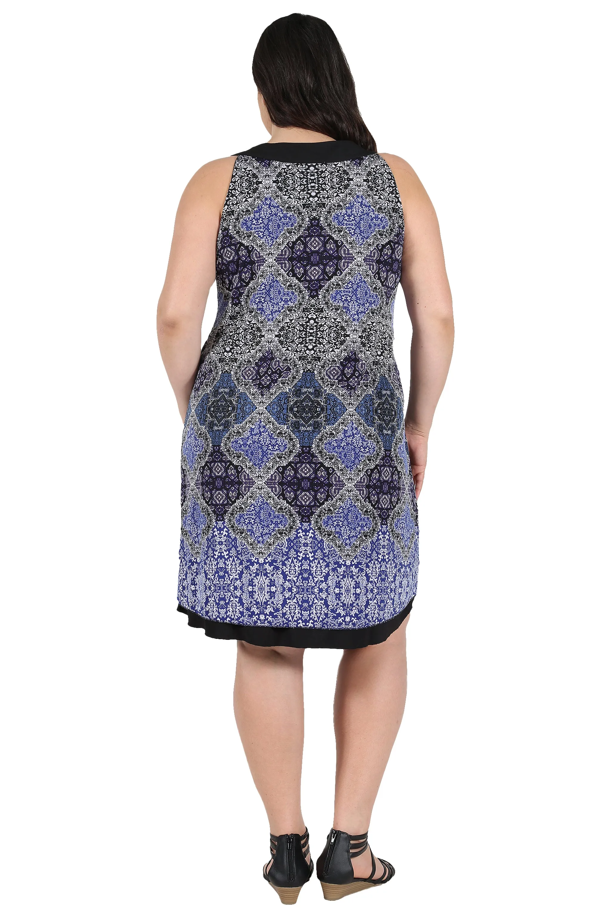 La Cera Plus Size Reversible Pleated Sleeveless Dress