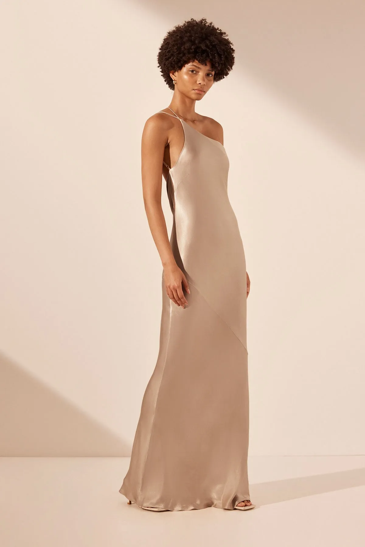 LA LUNE ONE SHOULDER COWL BACK MAXI DRESS - GOLD