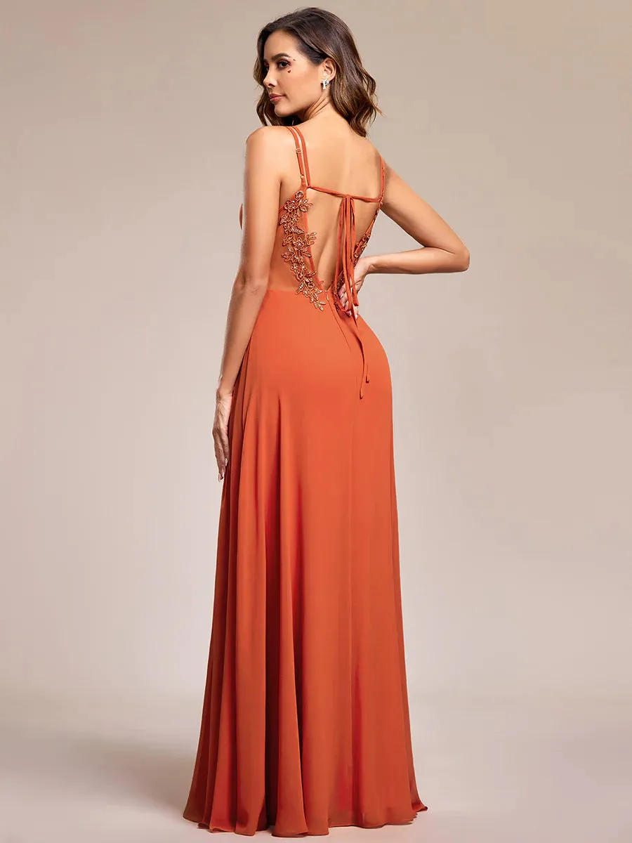 Lace V Back Chiffon Evening Dress