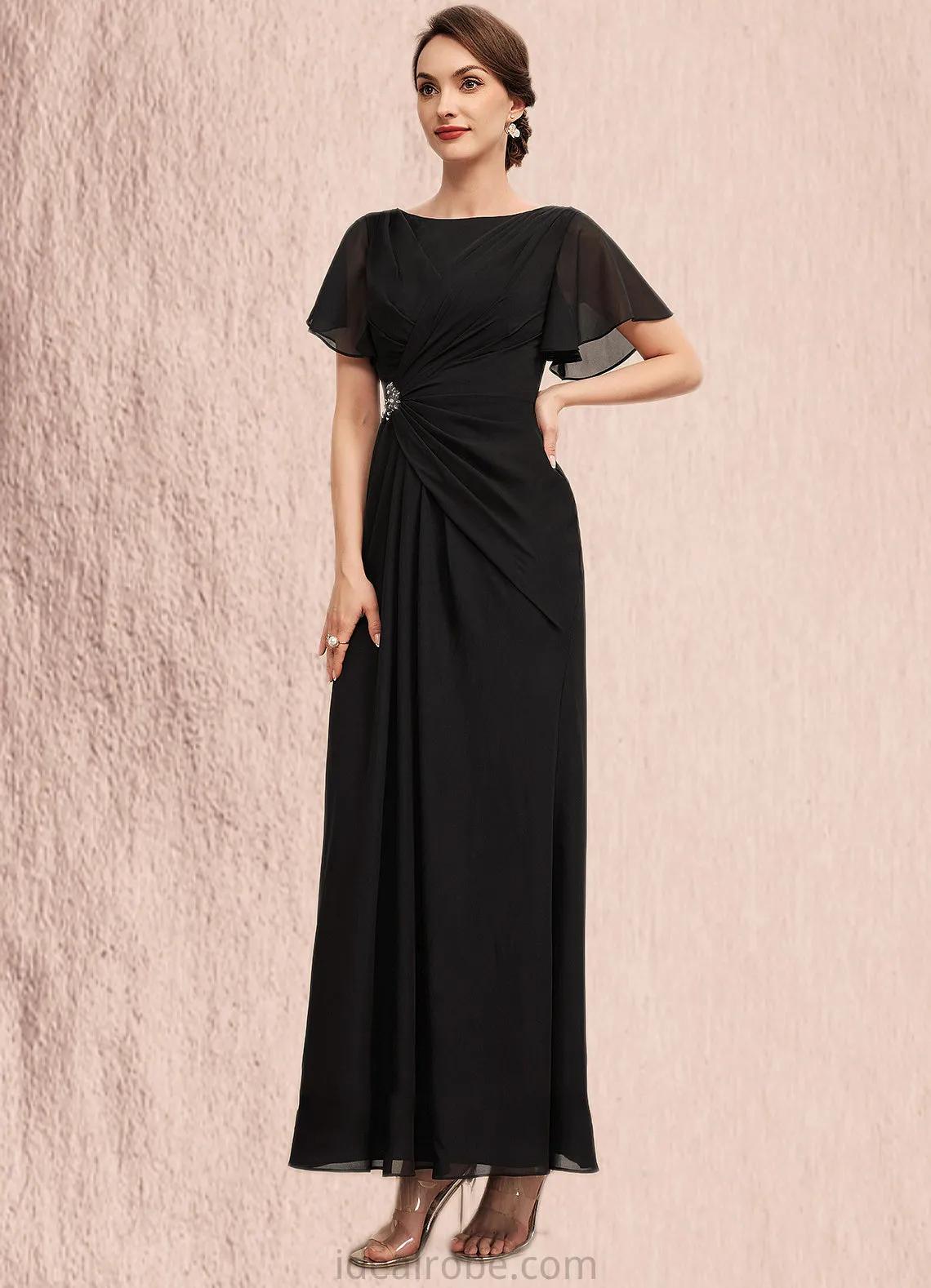 Maleah A-Line Scoop Neck Ankle-Length Chiffon Mother of the Bride Dress With Ruffle Beading STK126P0014533