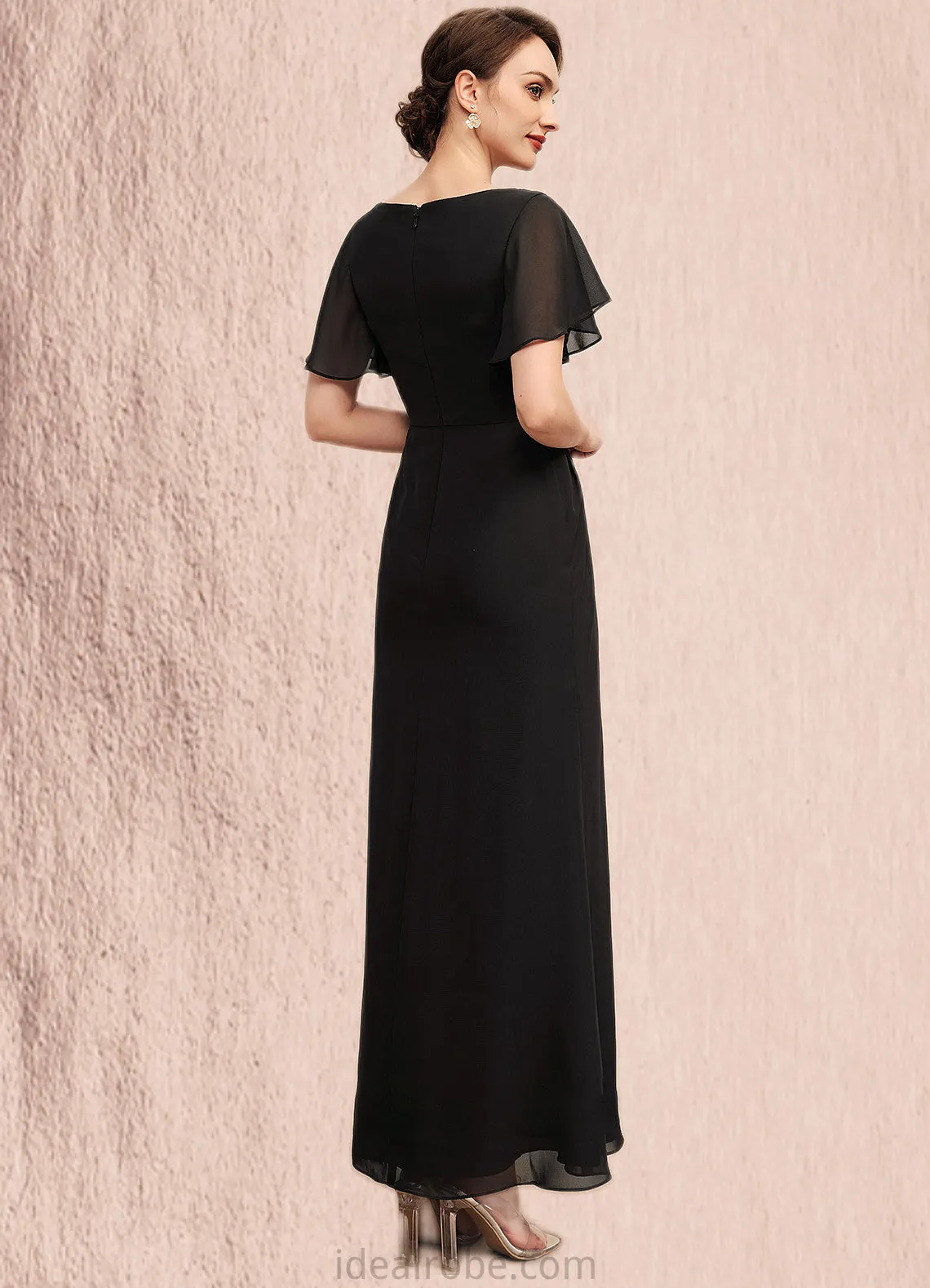 Maleah A-Line Scoop Neck Ankle-Length Chiffon Mother of the Bride Dress With Ruffle Beading STK126P0014533