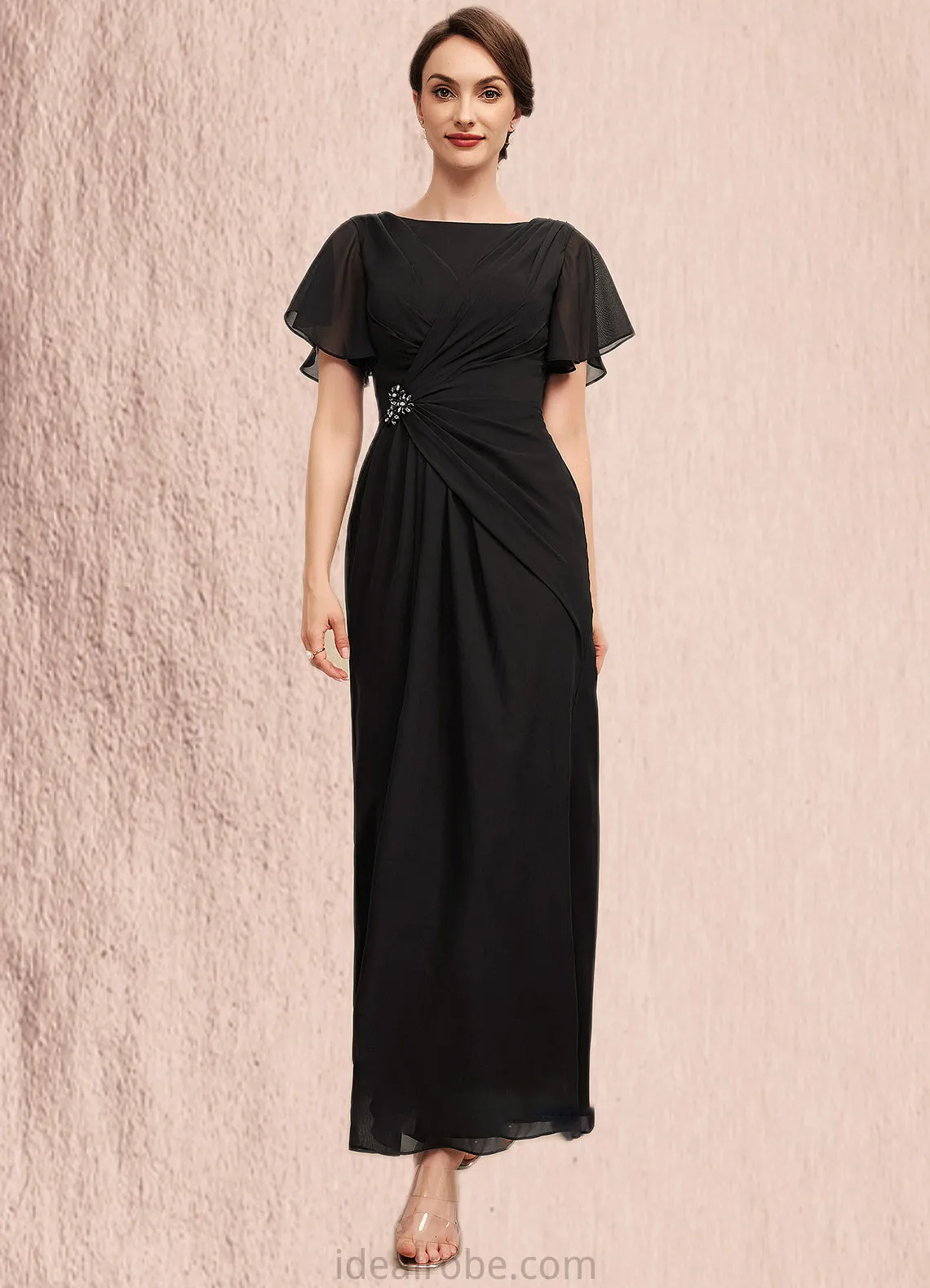 Maleah A-Line Scoop Neck Ankle-Length Chiffon Mother of the Bride Dress With Ruffle Beading STK126P0014533