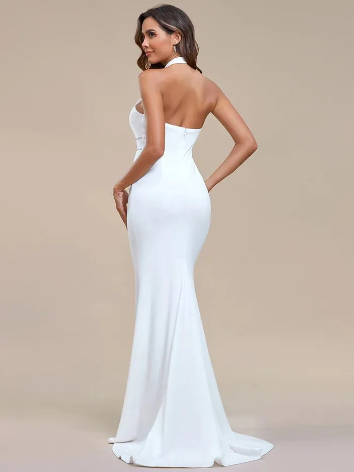 Mermaid Halter Neck Hollow Belted Wedding Dresses