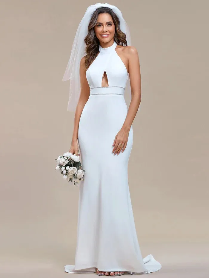 Mermaid Halter Neck Hollow Belted Wedding Dresses