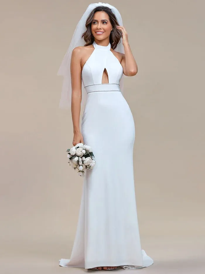 Mermaid Halter Neck Hollow Belted Wedding Dresses