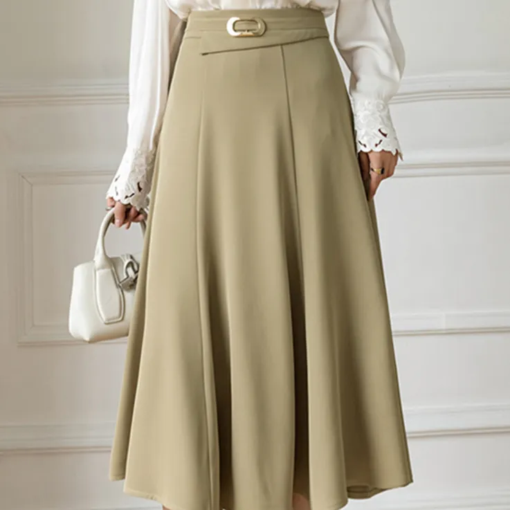 Midi Skirt With A-Line Cut And Pleats