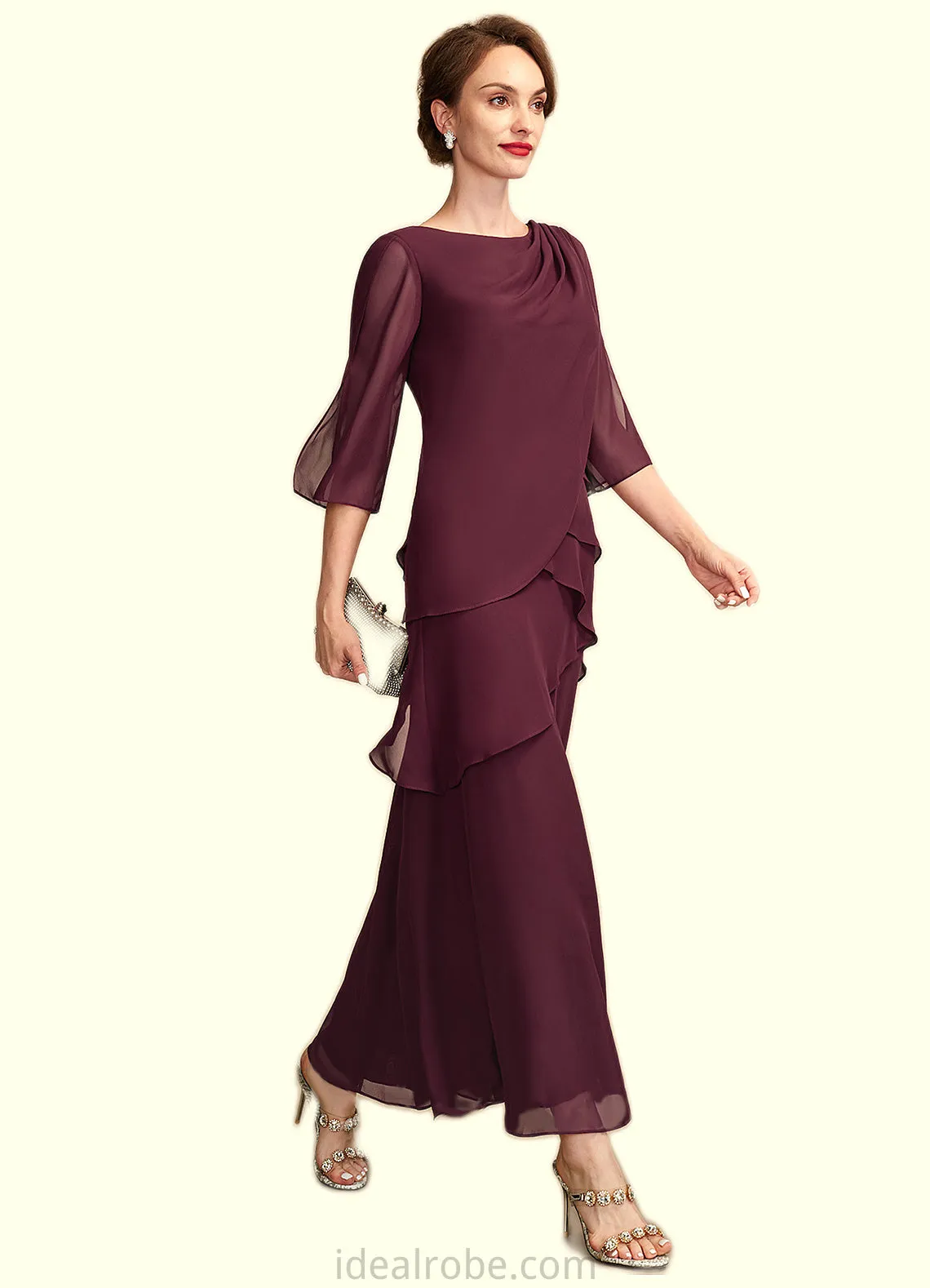 Millicent A-Line Scoop Neck Ankle-Length Chiffon Mother of the Bride Dress With Cascading Ruffles STK126P0014941