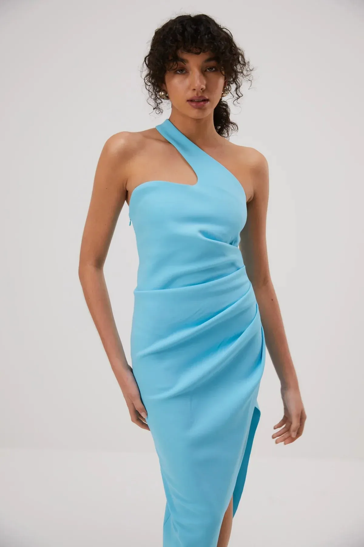 Misha Delancey Bonded Crepe Midi Dress - Aegan Blue