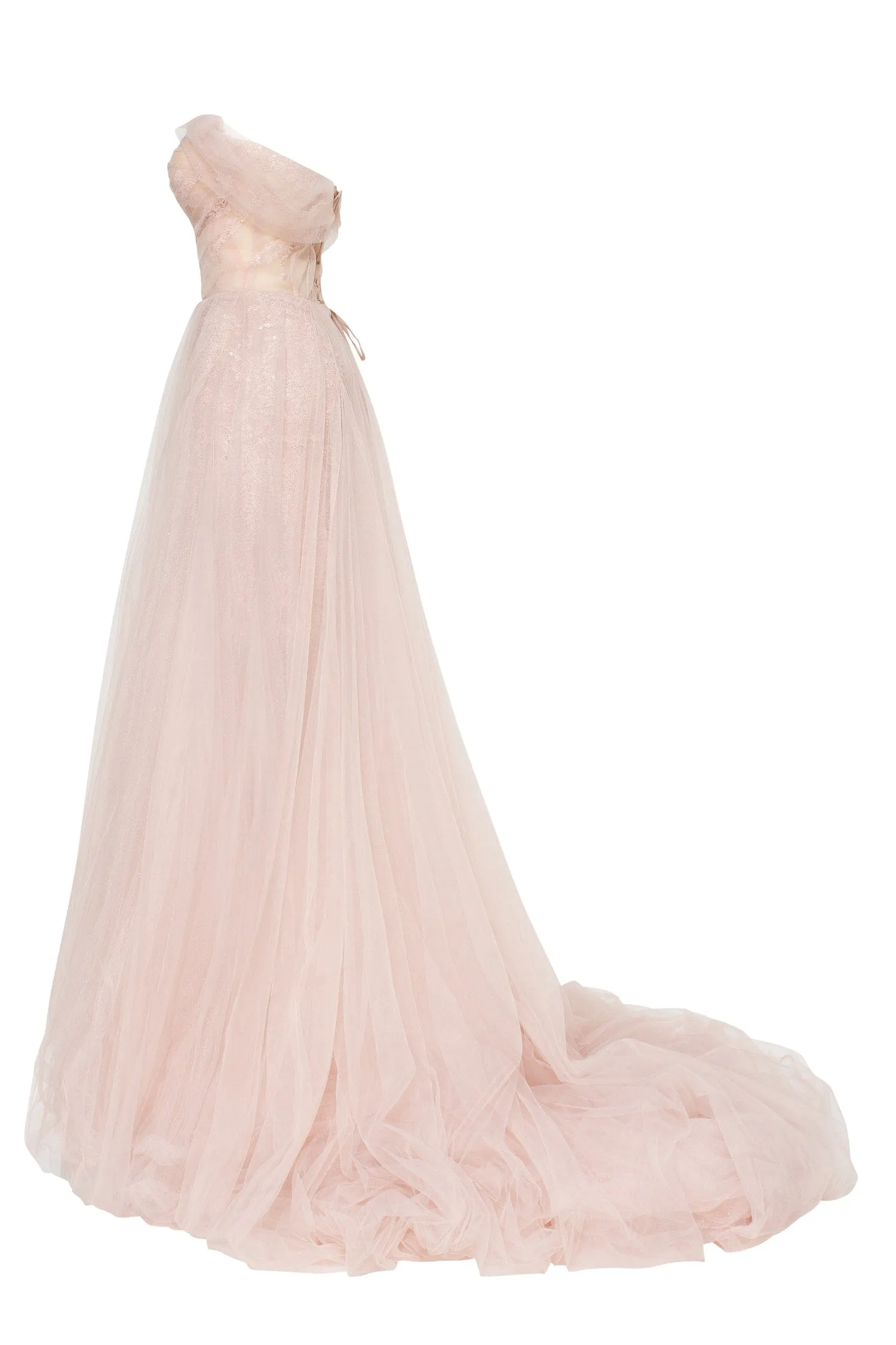 Misty Rose Long off-the-shoulder neckline maxi dress