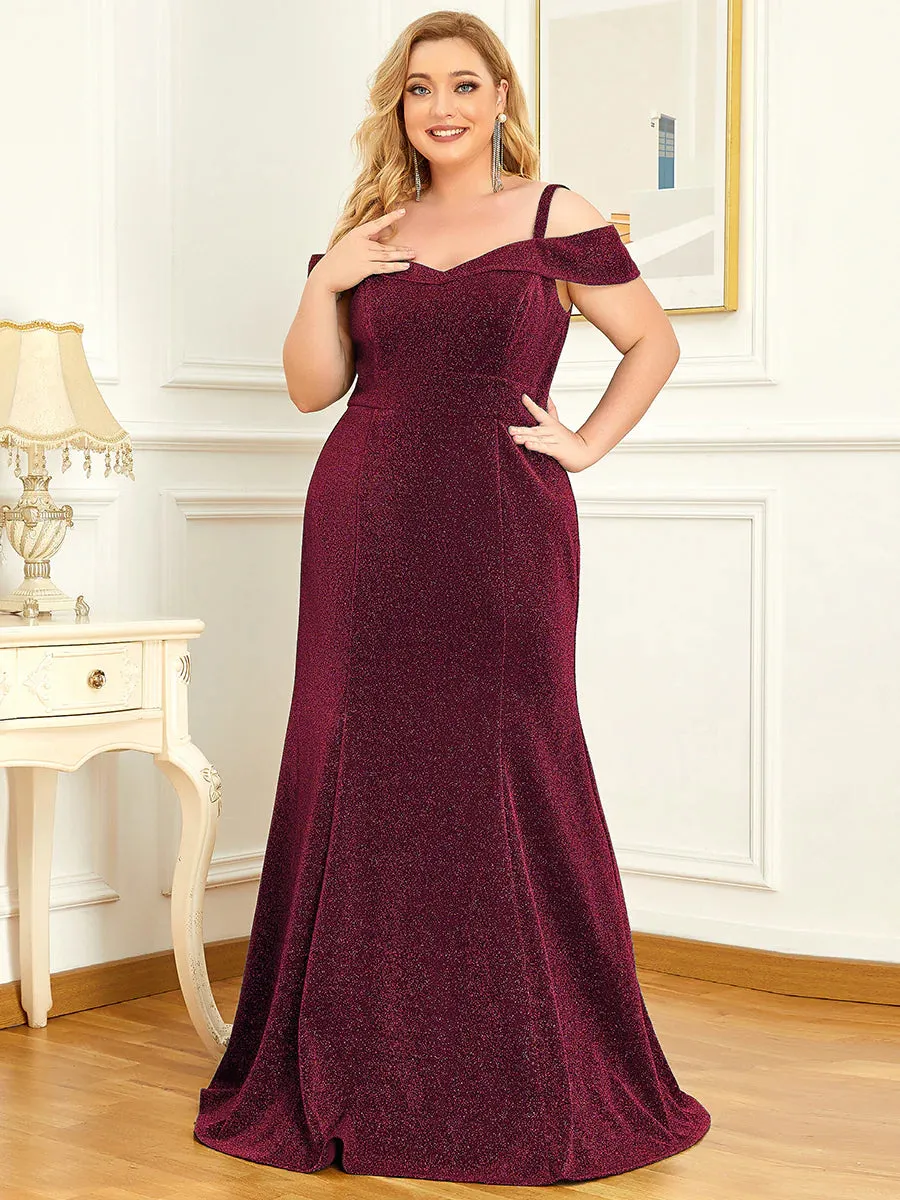 Off Shoulder Sparkly Fitted Plus Size Mother of The Bride Dress